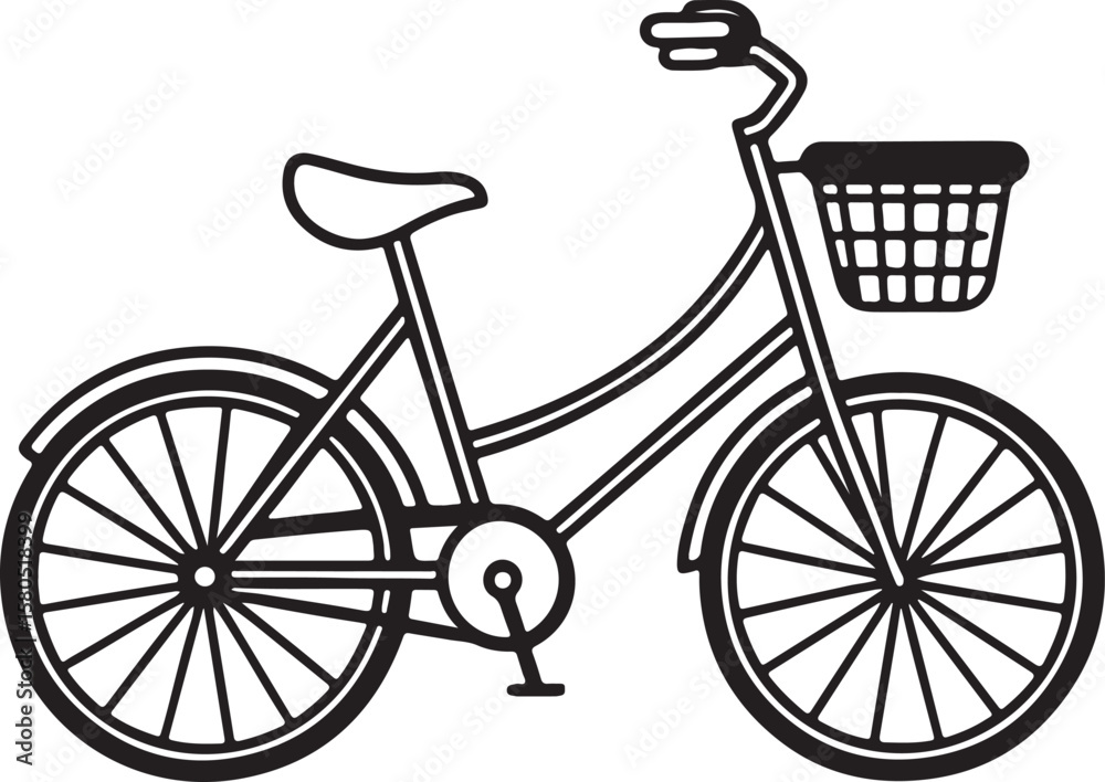 custom made wallpaper toronto digitalbicycle with a basket line art, black outline, vector and illustration, coloring book page line art drawing