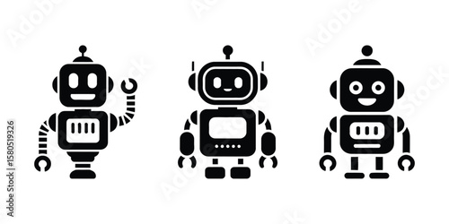 Wallpaper Mural Robot smiling face icons in minimalistic style representing friendly futuristic help bots Torontodigital.ca