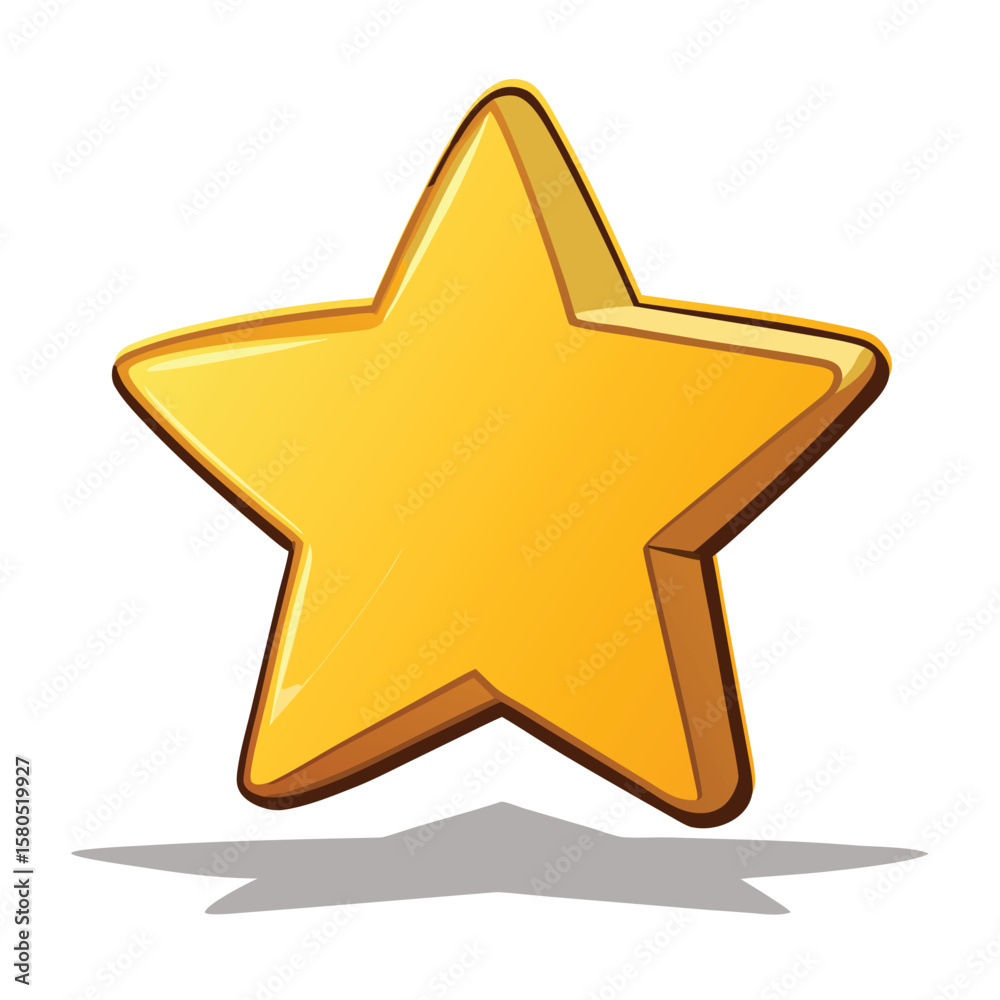 Obraz premium Shiny Gold Star Cartoon Vector – 3D Style on White Background