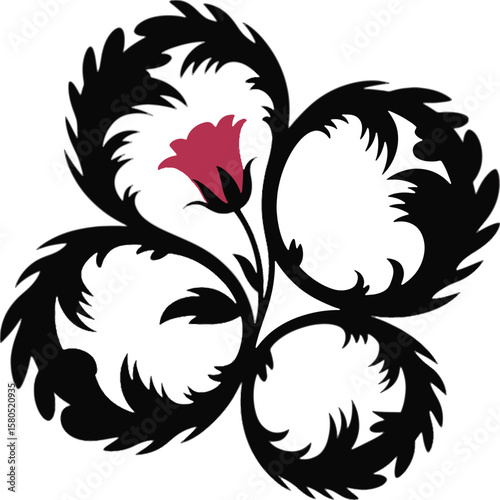 Black floral design with red bud vector