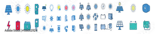 Thin Line Icon Set for Solar Energy and Power Symbols