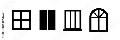 Window silhouette icon set. frames, styles, architecture, building icons collection