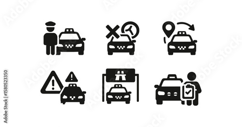 Transportation, traffic silhouette icon set. vehicles, travel control silhouette icons