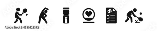 Fitness and wellness solid icon set. exercise, health, gym icons solid collection