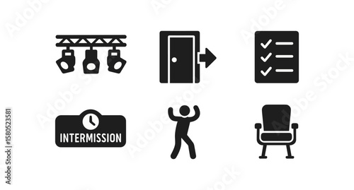 Theater solid icon set. performance, stage, entertainment solid collection