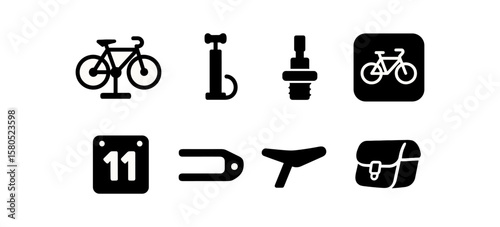 Bicycle silhouette icon set. cycling, bike gear silhouette collection