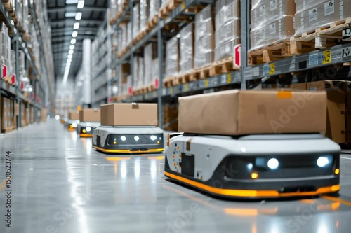  3d rendering .automated industrial robot arm in manufacturing factory warehouse.