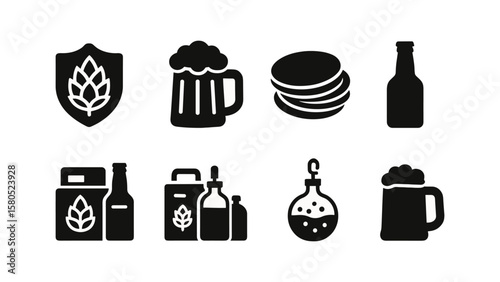Brewery, beer silhouette icon set. brewery tools, beverage icons collection