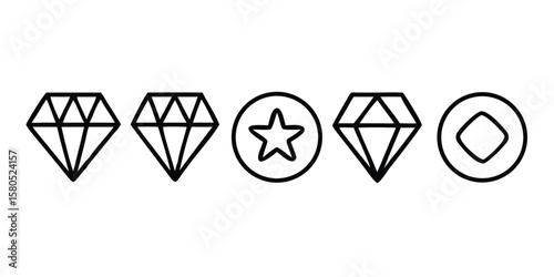 Mega 65 inspired set of value line icons featuring a diamond quality symbol and various graphical representations ideal for user interfaces on transparent background comprehensive