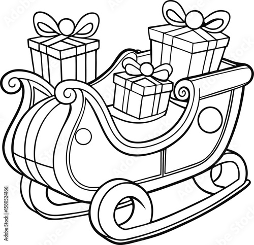 Bold line sleigh illustration carrying Christmas presents Vector illustration