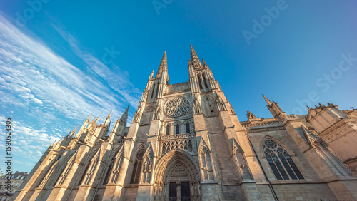 Cathedrale Saint-Andre de Bordeaux timelapse hyperlapse with twin spires. France