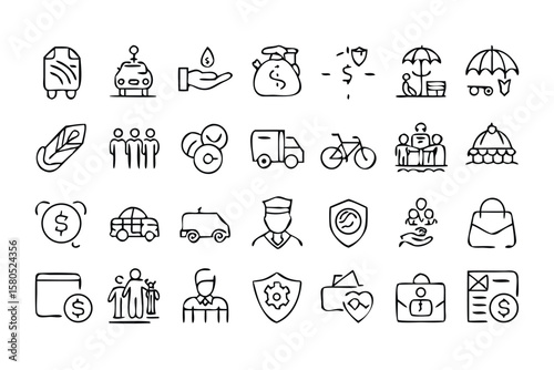 Comprehensive Set of 95 Employee Benefits Line Icons for Modern Business Featuring a Dog Illustration on Transparent Background