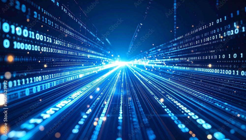 Futuristic Digital Data Stream in Cyber Space with Binary Code