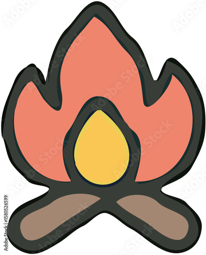 Stylized illustration of a campfire with flames burning brightly, ready for use.