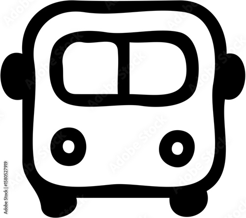 Simple black and white line drawing of a cartoon bus.