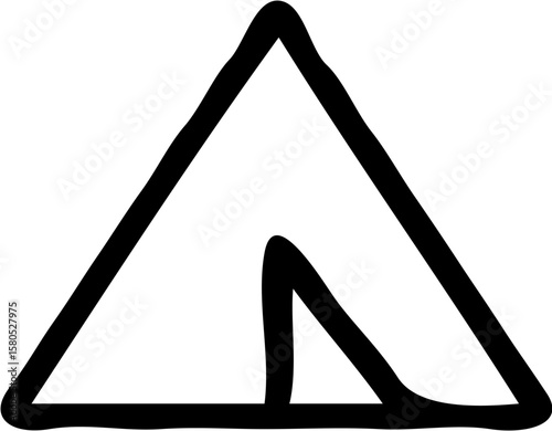 Simple black and white illustration of a camping tent, outdoors.