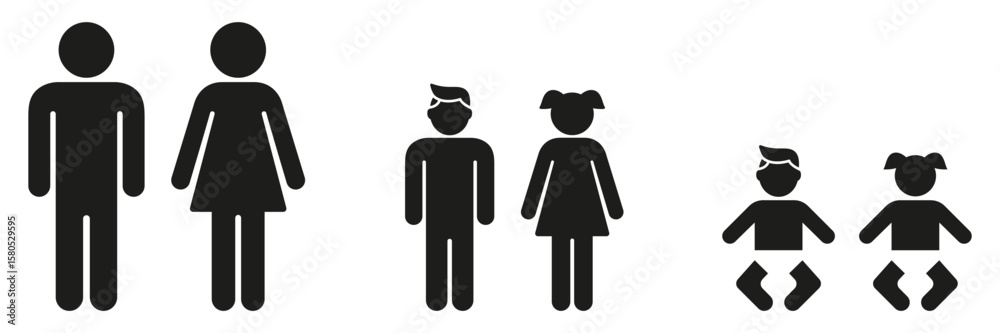 Family Generations Solid Icon Set. Family Structure, Generational And Age Group Silhouette Symbol Collection. Parents, Children, And Babies. Isolated Vector Illustration Family Generations Solid Icon Set. Family Structure, Generational And Age Group Silhouette Symbol Collection. Parents, Children, And Babies. Isolated Vector Illustration