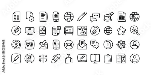 Comprehensive Set of 95 Copywriting Line Icons for Marketing and Content Creation on Transparent Background mega set unique copywriting line icons perfect enhancing marketing materials