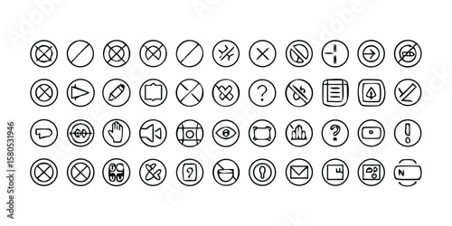 Comprehensive Set of 85 Blocked and Banned Line Icons Featuring Prohibition and Restriction Symbols for Diverse Design Projects on transparent background mega set blocked banned