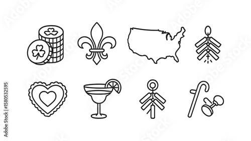 Holiday, celebration line icon set. festive, party, seasonal outline symbols collection