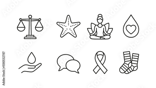 Wellness and mindfulness icon set. health, yoga, balance icons outline style collection