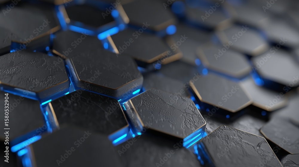 Obraz premium Minimalist hexagonal pattern background with subtle blue energy glow. 4