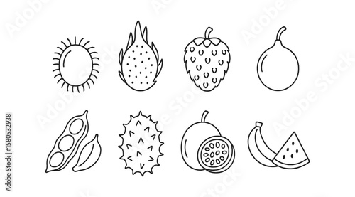 Exotic fruits line icon set. tropical, edible, vector, outline style