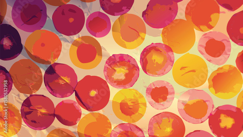 Abstract depiction featuring a multitude of colorful circles arranged in a random pattern design style