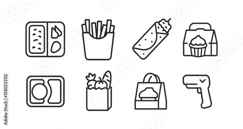Food, delivery outline icon set. fast food, groceries, takeout line style collection