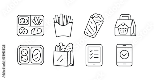 Food delivery, catering line icon set. meal, gourmet, restaurant service icons