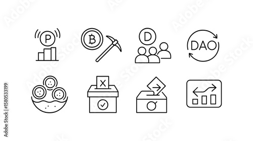 Cryptocurrency, voting line icon set. blockchain, finance outline stylized collection
