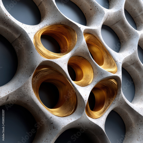 3D printed modular tile with natural cavities and oxidized texture