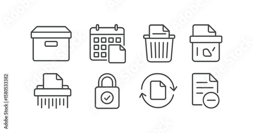 Office, organization line icon set. document, file management outline collection