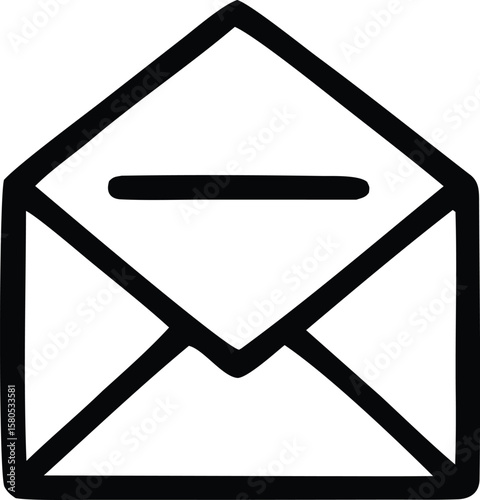A simple bold black outline drawing of an open envelope with a horizontal line across the opening symbolizing communication and mail