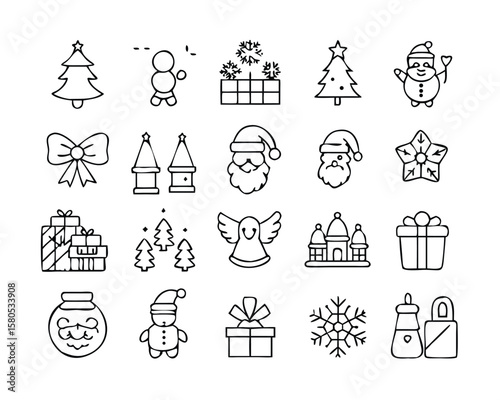 Extensive Collection of 95 Christmas Line Icons A Mega Set for Holiday Designs on transparent background comprehensive set Christmas themed line icons perfect adding festive touch