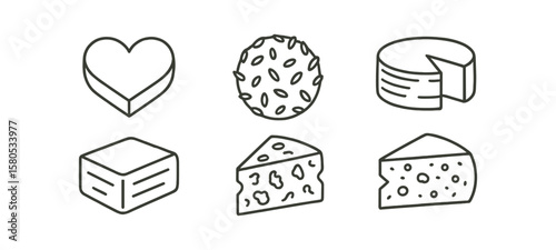 Cheese and food outline icon set. dairy, snack icons outline collection