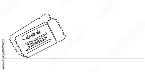 Ticket Single Line Icon, Continuous one line drawing cinema ticket. Vintage cinema ticket isolated on a white background. Vector illustration, Single continuous line drawing of tickets. one line draw 