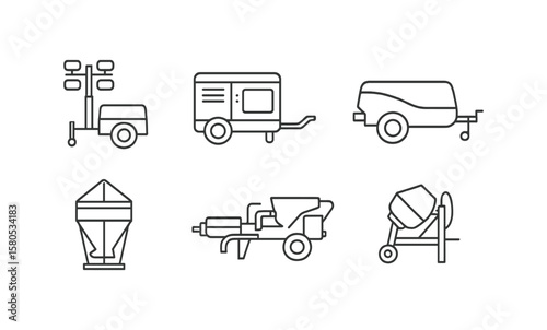Construction and tools outline icon set. machinery, equipment, building icons collection