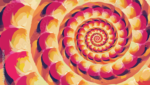 Abstract rendering of a swirling spiral pattern with red and orange hues in a digital painting style