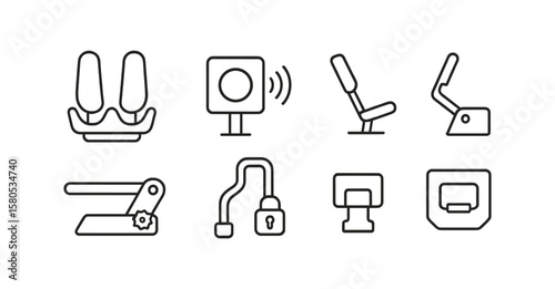 Transportation and travel line icon set. vehicles, tickets, security line art collection