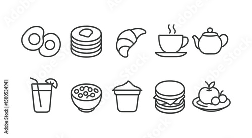Breakfast, brunch outline icon set. food and beverage linear icons collection