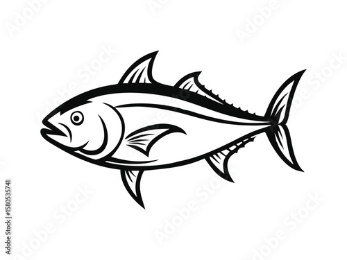 Speedy bluefin tuna silhouette, representing agility and precision. Bluefin tuna illustration. Minimalist bluefin tuna vector fish silhouette