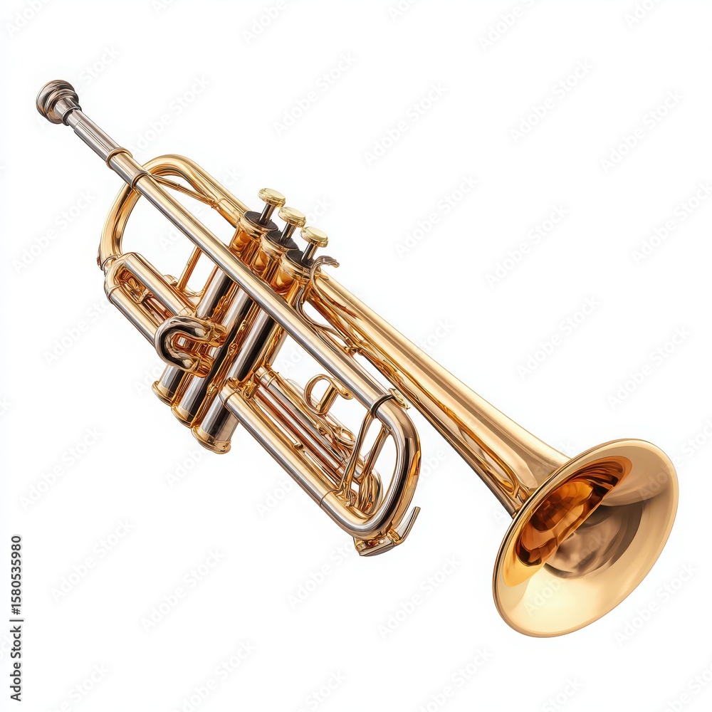 Obraz premium Gold trumpet musical instrument isolated on white background