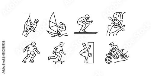 Sports and adventure icon set. extreme sports activities collection in line style