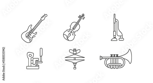 Musical instruments line icon set for web and app designs