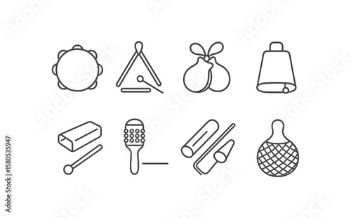 Musical instrument icon set. percussion, drums, outline graphics for creative use