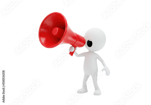 Isolated Stick Figure Announcing with Red Megaphone