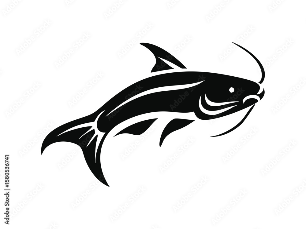 Fototapeta premium Simple and unobtrusive catfish vector silhouette illustration isolated in a white background