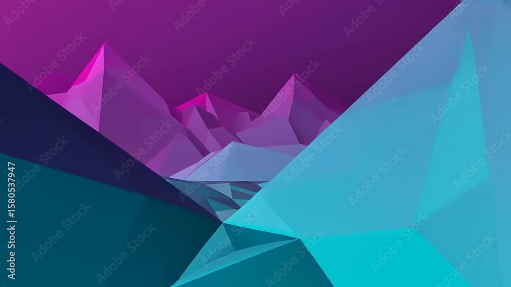 Abstract landscape with pink mountains and blue geometrical foreground