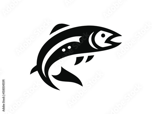 Illustration of a fish silhouette, animal vector, and brown trout logo. 